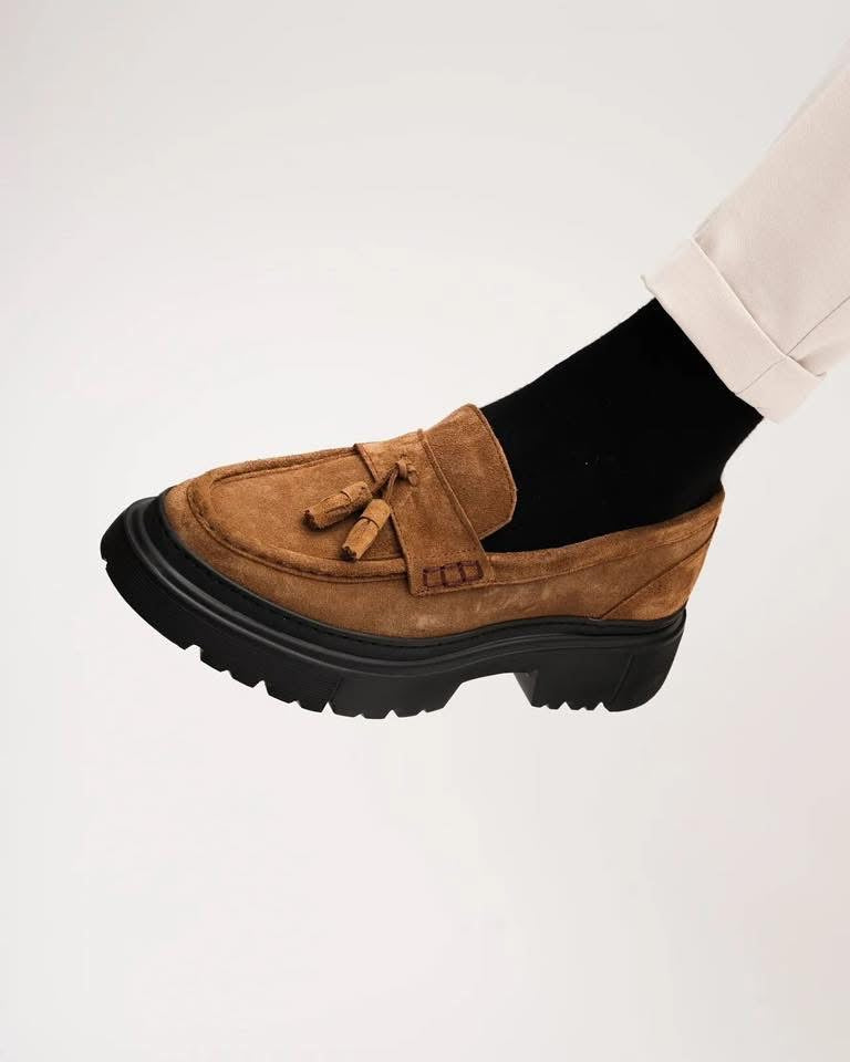 Mocassins à Pampilles en Daim Camel